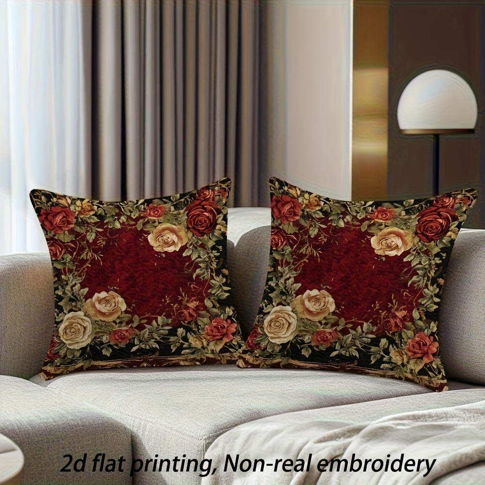 TEMU Set Of 2 Single-sided Retro Baroque Floral Print Cushions In And Golden, Designed Without Pillow Inserts. Non-decorative Print Pillows Are