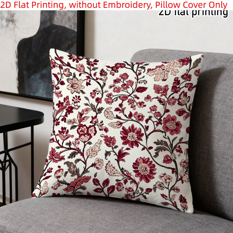 TEMU 1pc, 2d Flat Printing, Floral Pillow Cover, Bohemian Home Decor Cushion Cover, Single-sided Printing, Without Embroidery, Pillow Inserts Not