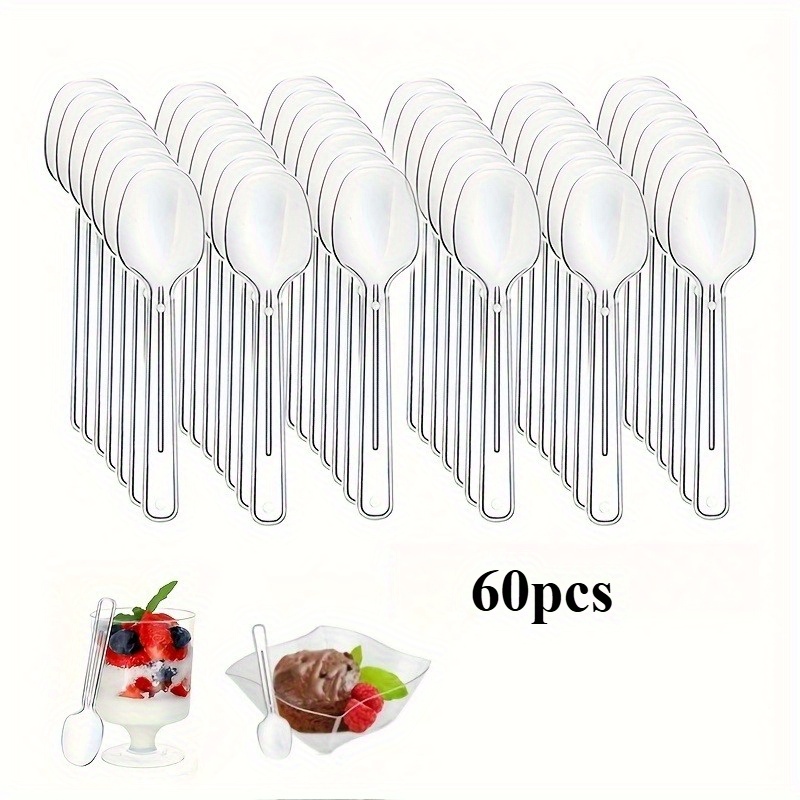 Image of 60/120 Durable Transparent Plastic Dessert Spoons, Ideal For Ice Cream, Mousse, And Pudding - Suitable For Parties, Weddings, Restaurants, Home Kitchens, And Sampling In Malls, Reusable For Buffet Use
