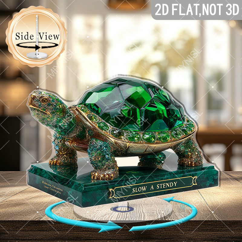 TEMU 2d Flat, 1pc Rotatable Acrylic Crystal Turtle Ornament - Shell With Golden Texture, Stable Base, Indoor/outdoor Collection Decor, Suitable For