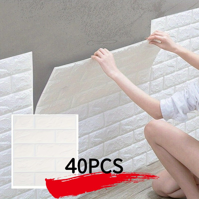 

40pcs 3d Wall Tile Stickers, Easy , Waterproof Self-adhesive Decals For Kitchen, Living Room, Bathroom - 14.9in X 13.77in, Makeover|brick-like |pe Material