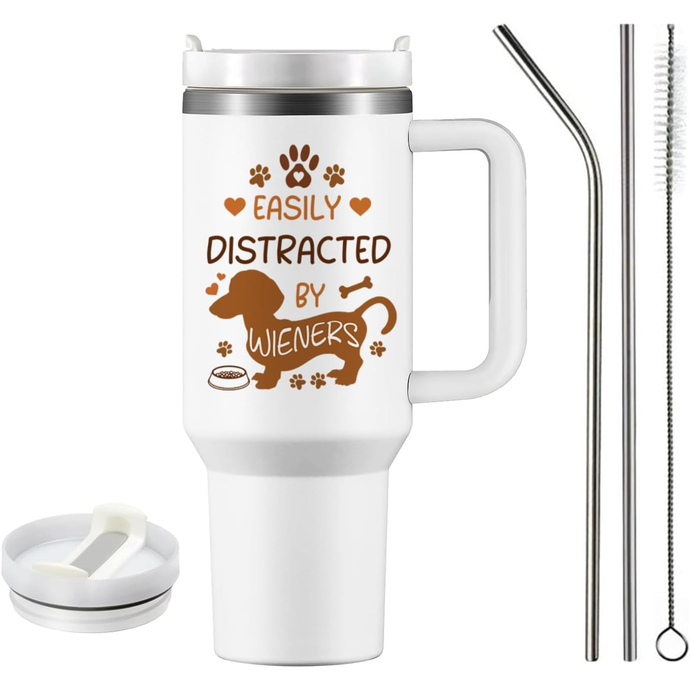 

40oz Dachshund-themed Stainless Steel With Handle And Straw Lid – Ideal Gift For Dog Lovers, Facts Design, Leak-proof, Vacuum Insulated, Includes Cleaning Brush