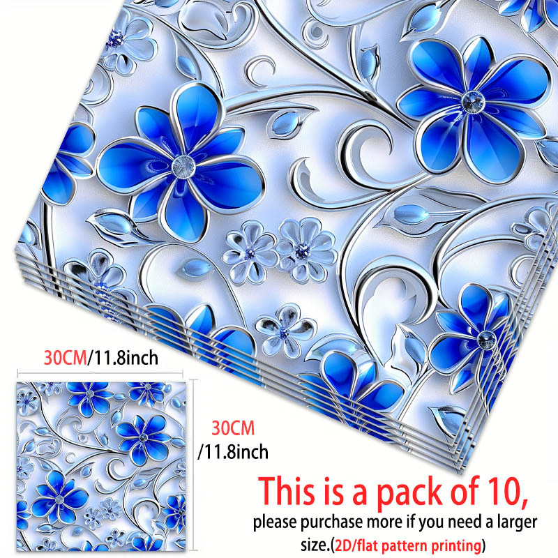 TEMU 10pcs, 2d/flat Flower Glow Detail Pattern Pvc Floor Stickers, Self-adhesive Decals, 11.81x11.81 Inches 30×30cm, Suitable For Home Bedroom Living