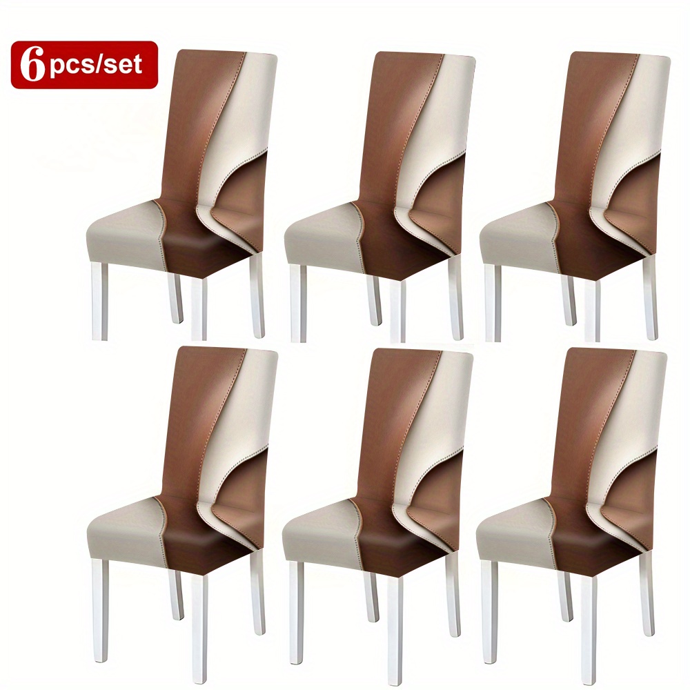 TEMU 2/4/6pcs Nouveaux Housses de Chaise Premium Tendance, Série Imprimée Blanc Marron, Housses Décoratives pour Chaises de Salle à Manger,