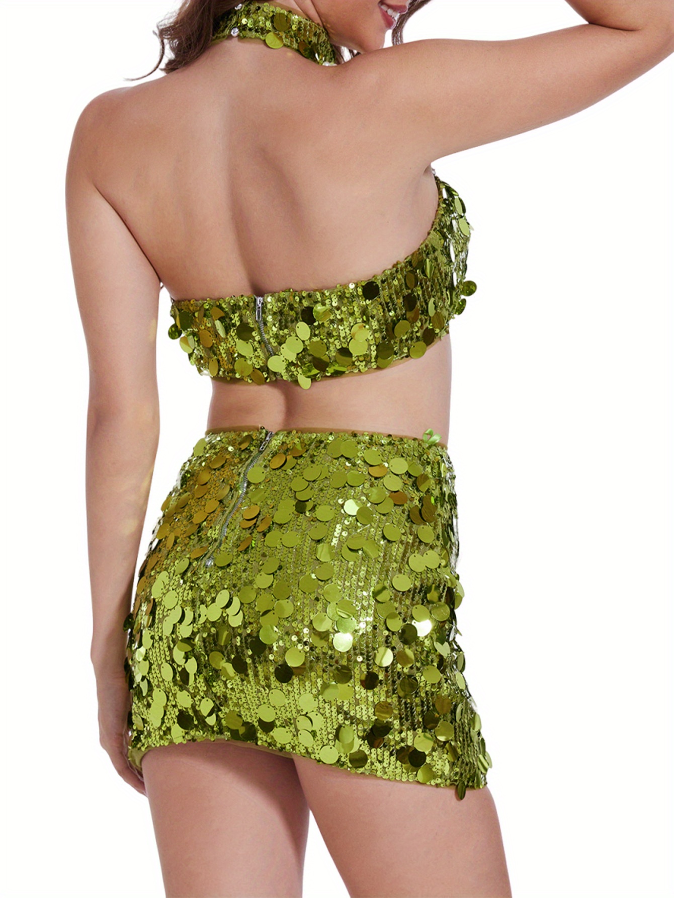 Two Pieces Sets for Women Sequin Dots Crop Top Rave Outfit Sparkly Mini  Skirt Nightclub Outfits Festival Costume, Suitable for Nightclub, Birthday 