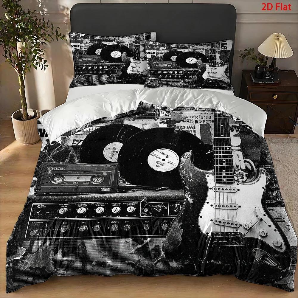 TEMU 3pcs Duvet Cover Set, 1pc Duvet Cover And 2pcs Pillowcases (filling Not Included) 2d Flat Printing, Rock Album, Retro Style, Music Festival,