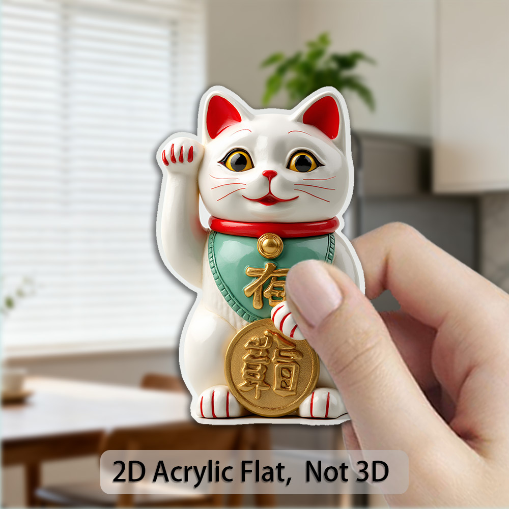 TEMU 1pc 2d Flat, Acrylic And Rubber Soft Magnet, Maneki Neko Cat Figurine With And Accent Perfect For Fortune Birthday Housewarming And New Year