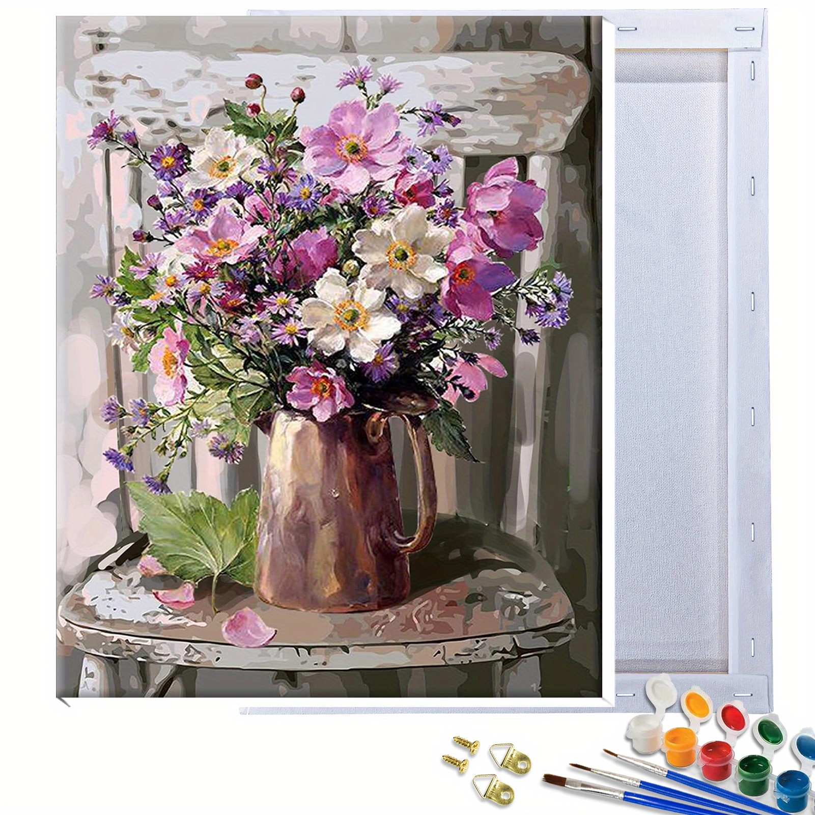 professional art use paint by numbers kit for adults beginners canvas stretched on frame 11 6x15 5 in 29 5x39 5 cm color canvas easy purple bouquet acrylic painting set   home decor gifts for birthdays fathers day mothers day