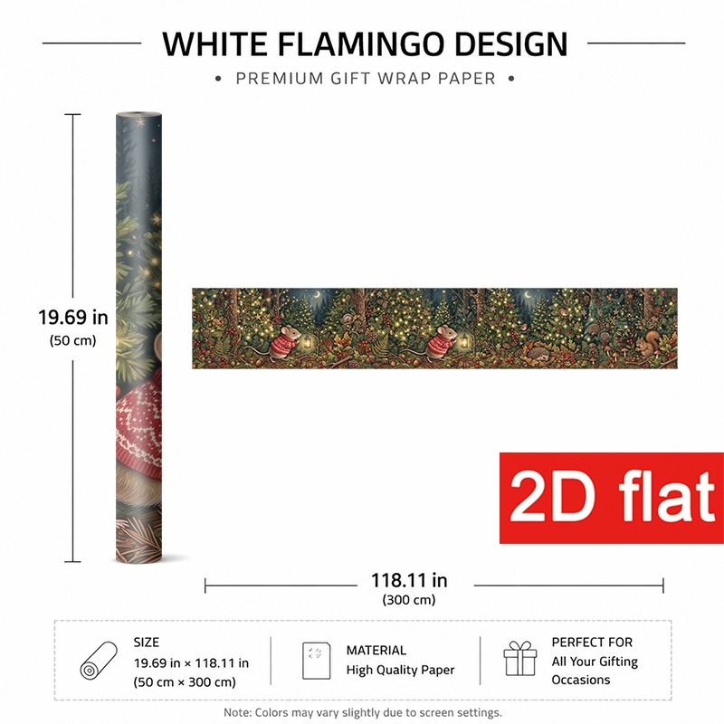 TEMU 2D Flach 1 Rolle 50X300Cm (19.7X118.1In) Hochwertiges Weihnachtsgeschenkpapier für Winterferien, Geschenkverpackung mit Maus im Pullover unter
