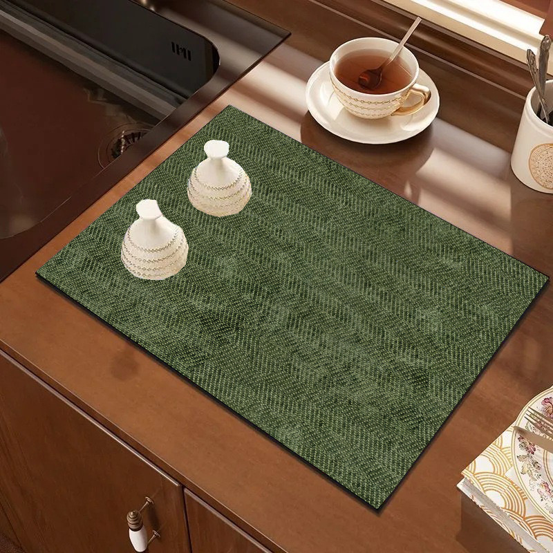 TEMU 1pc Anti-slip Kitchen Mat, Olive Green Pattern, Countertop Protector Pad, High-quality Coffee Machine Mat, Dish Drying Mat, Suitable For Coffee