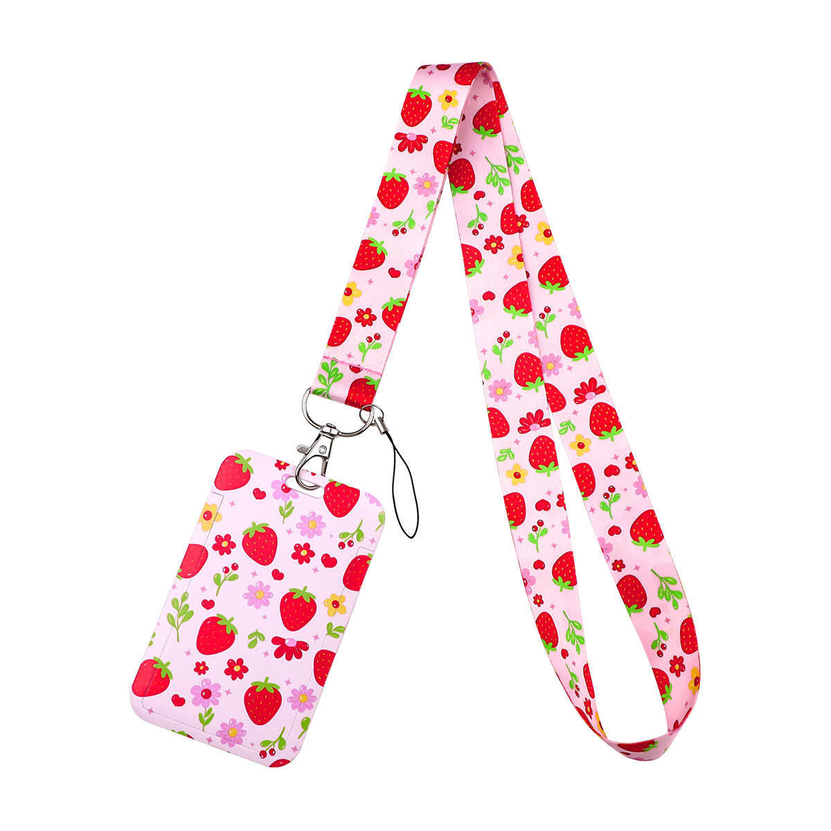 TEMU 2d 1pc Strawberry Neck Strap Lanyards Keychain Badge Holder Id Credit Card Pass Hang Rope Lanyard For Keys Accessories Gift