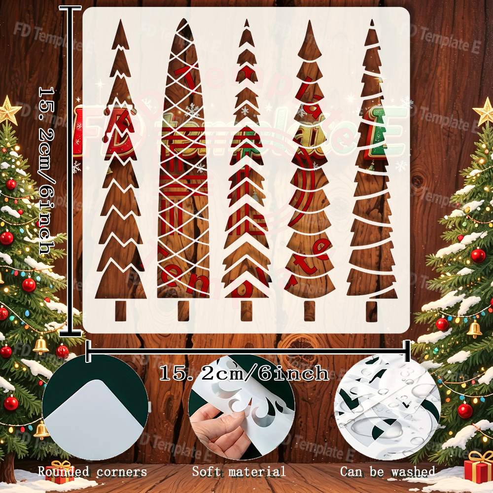 TEMU 1 pièce Pochoir Arbre Géométrique Réutilisable et Lavable, Convient pour les Loisirs Créatifs DIY sur le Thème de Noël, Motif Silhouette d'Arbre