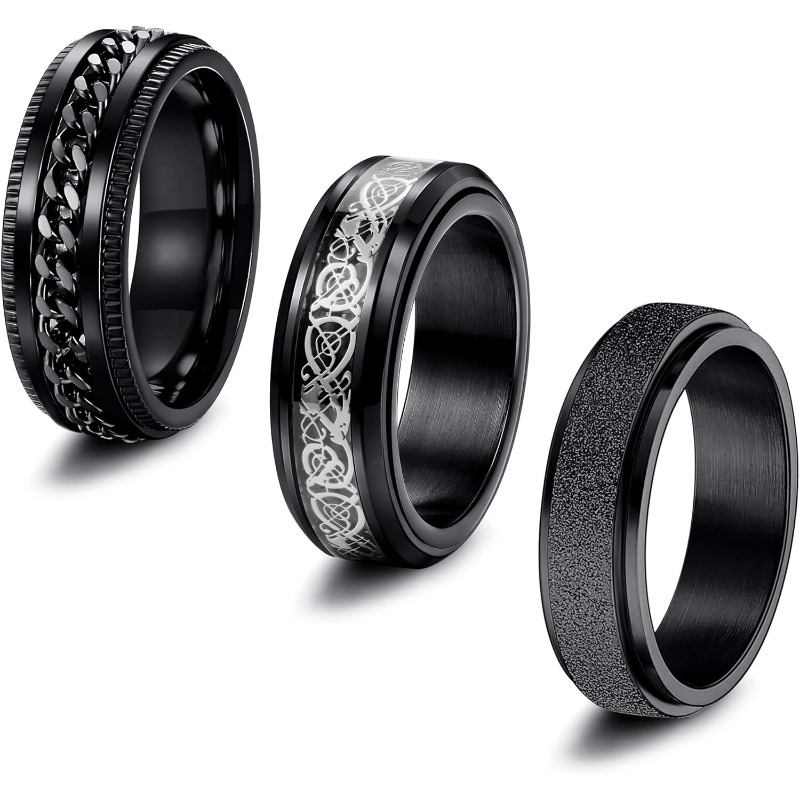 3pcs stainless steel fidget band rings for men women cool spinner rings wedding pormise band ring set 6 8mm wide Product details 3