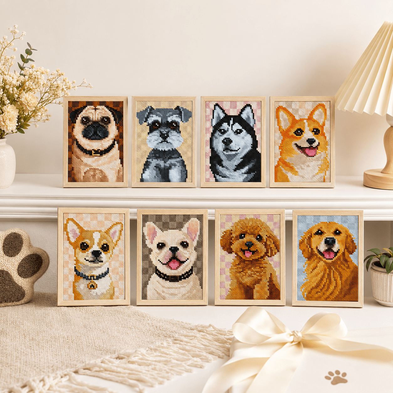 TEMU Ensemble de 8 tableaux de peinture diamant carrés avec animaux de compagnie mignons de dessin animé, convient aux débutants adultes - 12x17cm/