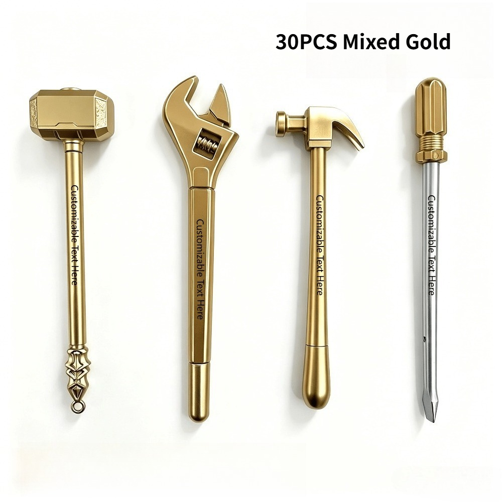 TEMU 30pcscreative Tool-shaped Pens: Golden Hammer, Wrench, & Screwdriver Designs | Funny Novelty Metal Pens For Desk Decor & Unique Gifts"