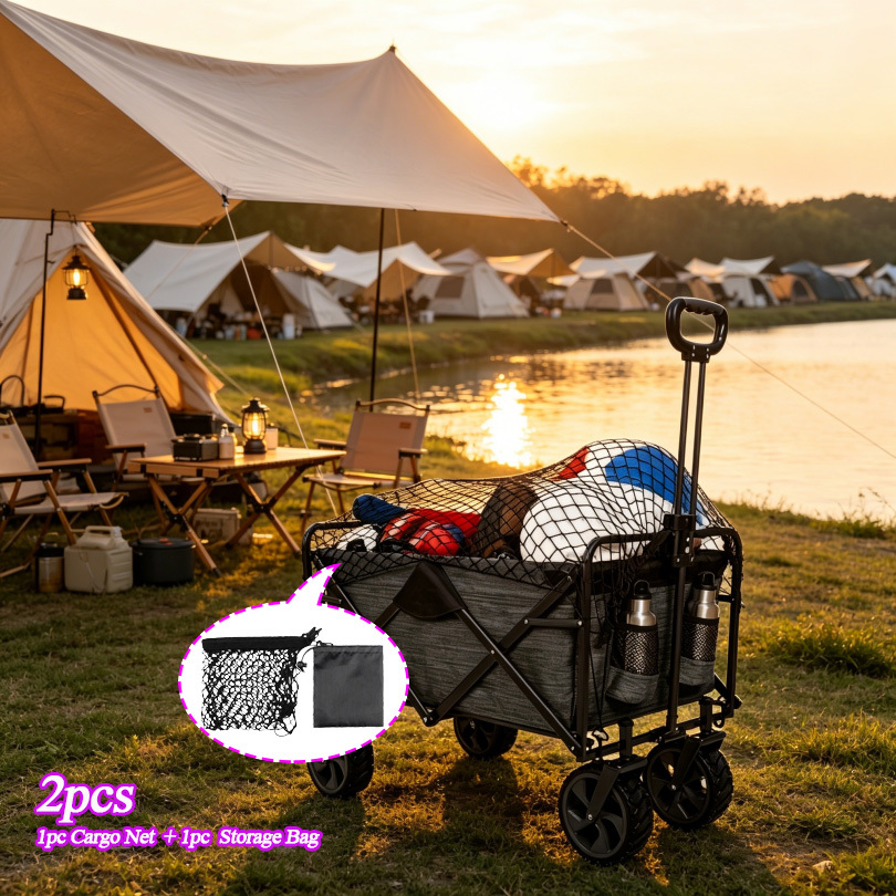 TEMU 2pcs/set: 1pc Cargo Net And 1pc Storage Bag, Heavy Duty Folding Cargo Nylon Net 70x70cm (small Cart Not Included) Durable Storage Net For Car