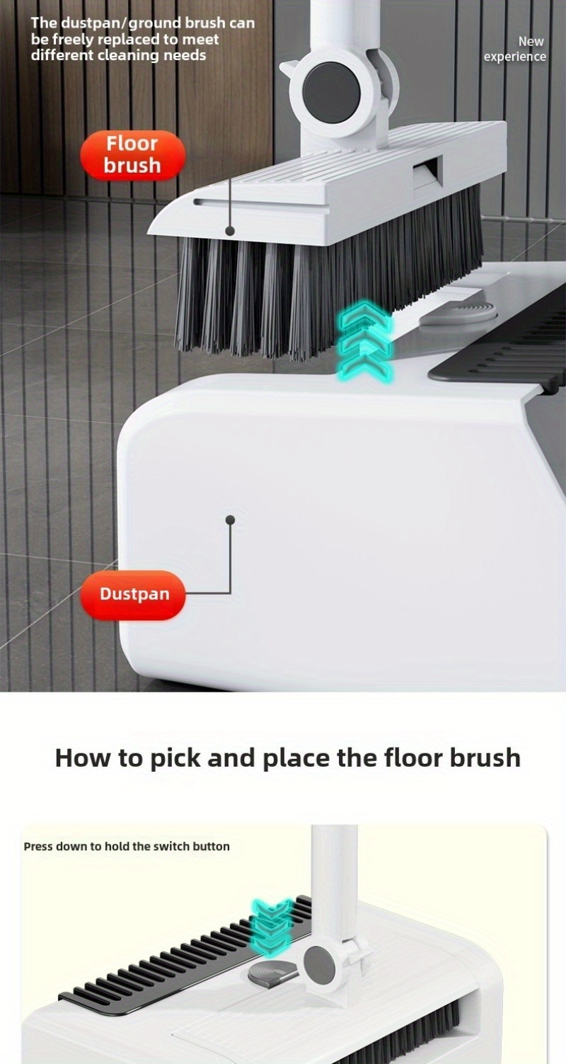 3-in-1 heavy-duty ergonomic floor cleaning system with long handle - heavy-duty broom,   set with ergonomic grip -   for hardwood, tile, vinyl,   floors - ideal for home, office, kitchen, bathroom, living room - space-saving storage - ideal for elderly & heavy cleaning tasks -   floor cleaning kit with durable construction & easy-to- , broom for floor cleaning, carpet sweeper, floor sweepers Product details 2