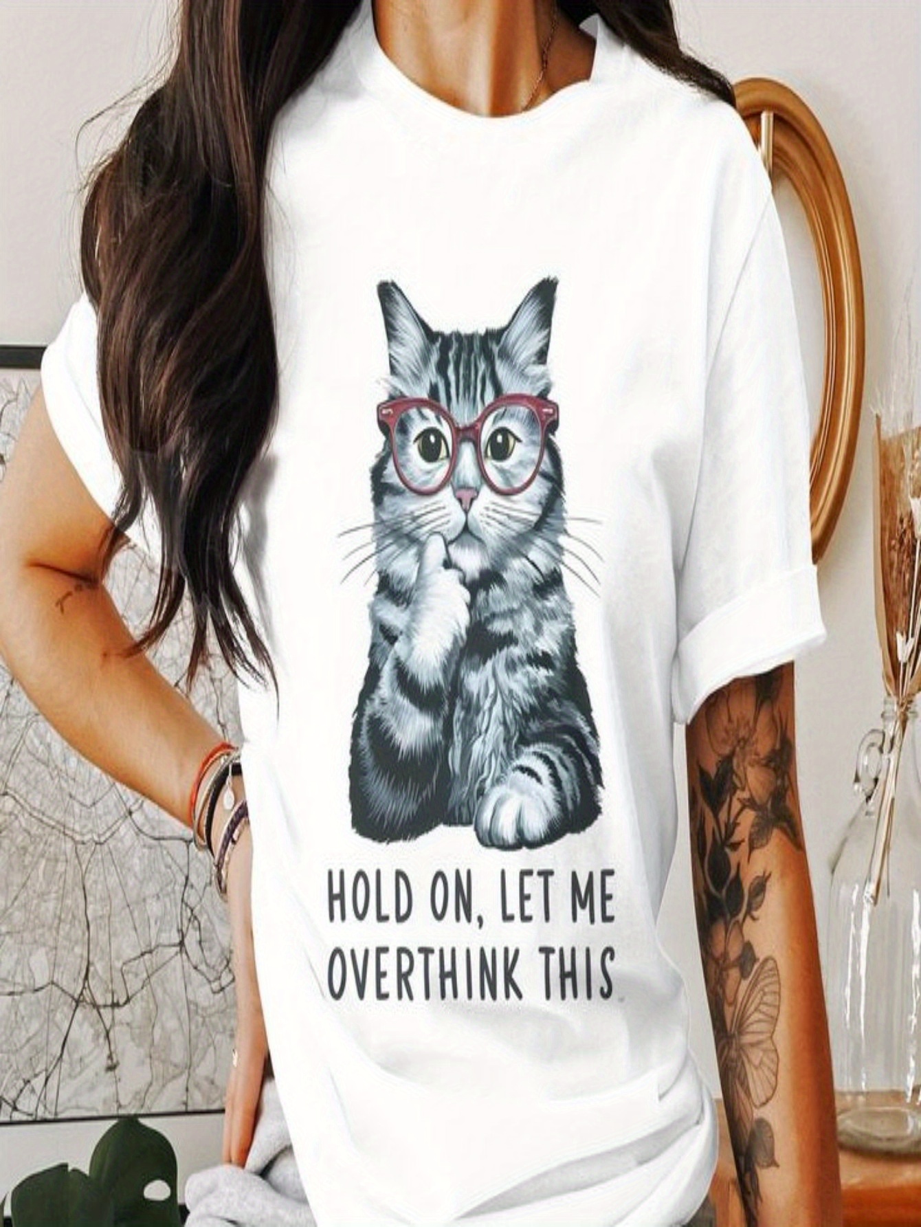 womens cat graphic t shirt hold let design hip hop Temu