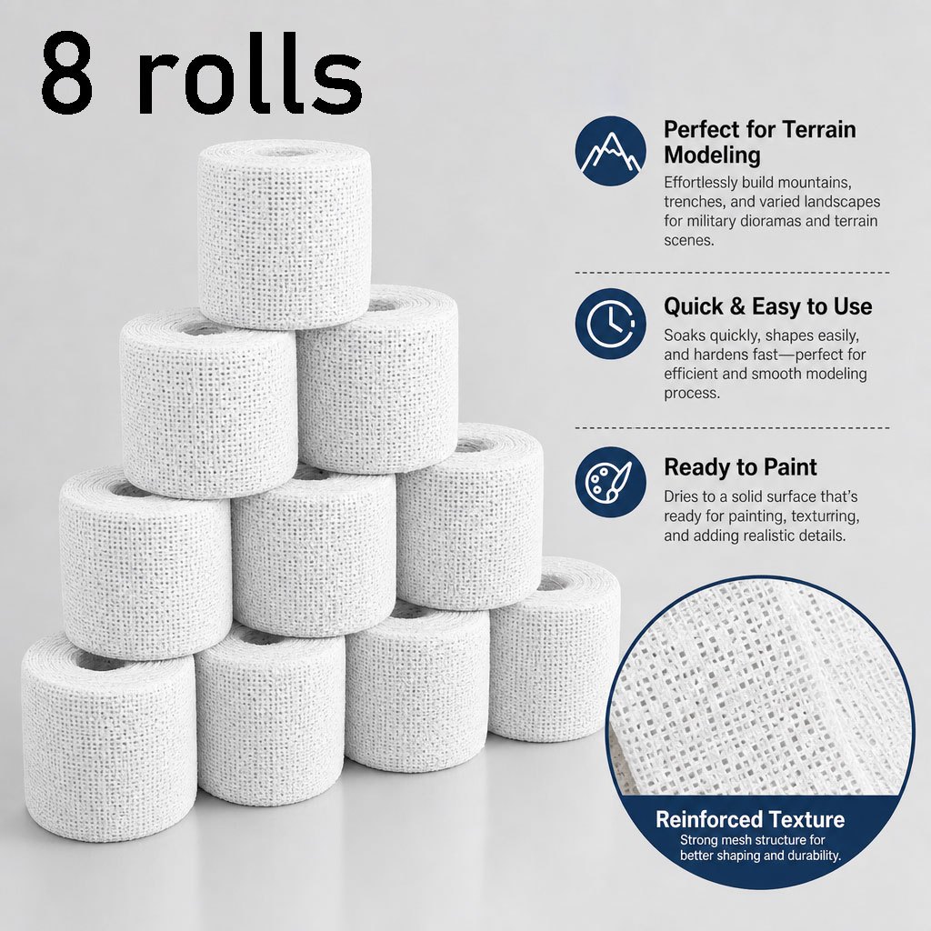 TEMU 8-pack Plaster Cloth Strips 5.5cm Wide X 289cm Long High Density Fast Setting Ideal For Miniature Terrain, Diorama Bases, Balloon Masks, Art