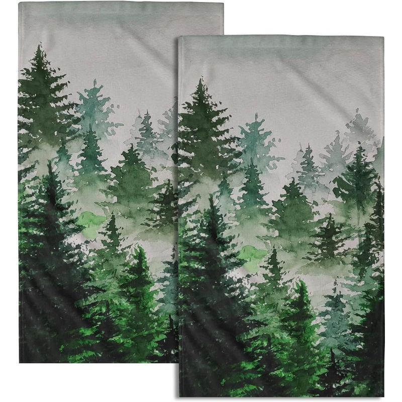 

2-pack Green Hand Towels, 18x26 Inches, Super Polyester, Contemporary Landscape, Absorbent Tea Towels For Kitchen, Spa, Gym Decor