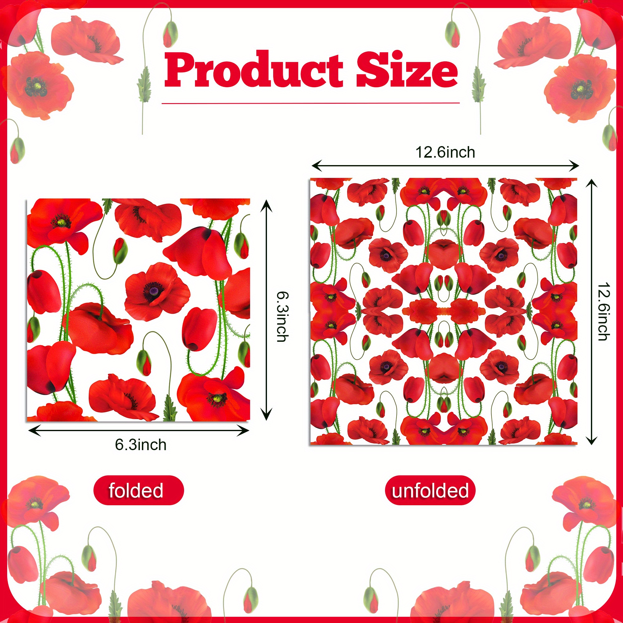 E-shop ZJ045 Rote Mohnblumenmuster Taschentuchpapier Gastessets Einweg-Dinner-Handtuch für Party-Festivalbedarf