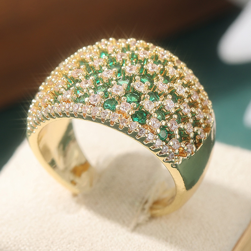 Women's Luxurious Wide Band Ring with Green Synthetic Zirconia