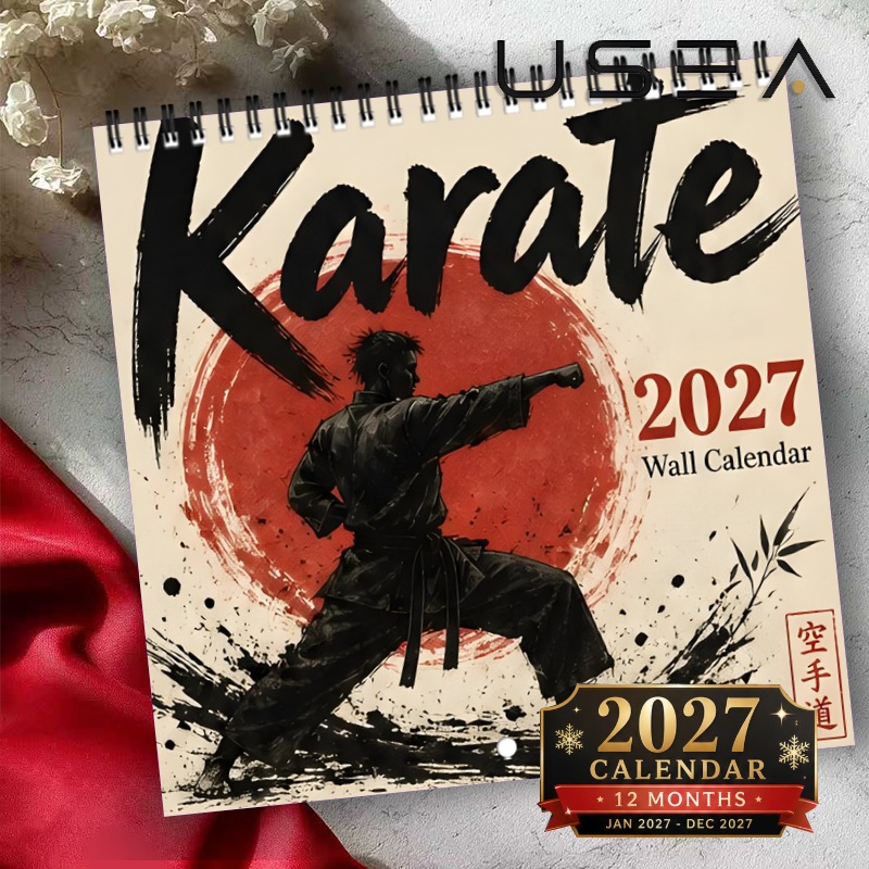 TEMU 2027 Wall Calendar,1pc 2027 Karate Wall Calendar, 12-month Monthly Planner, Spiral Bound Hanging Calendar With Large Blocks, Ideal Gift For