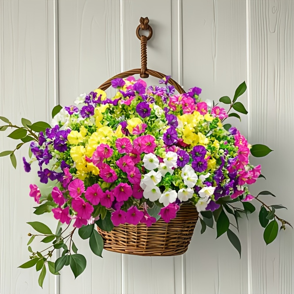 75 realistic uv resistant multi colored artificial flowers artificial hanging flowers plants for outdoors   petunias flowers     planter for outside porch patio balcony garden spring summer decor   holidays
