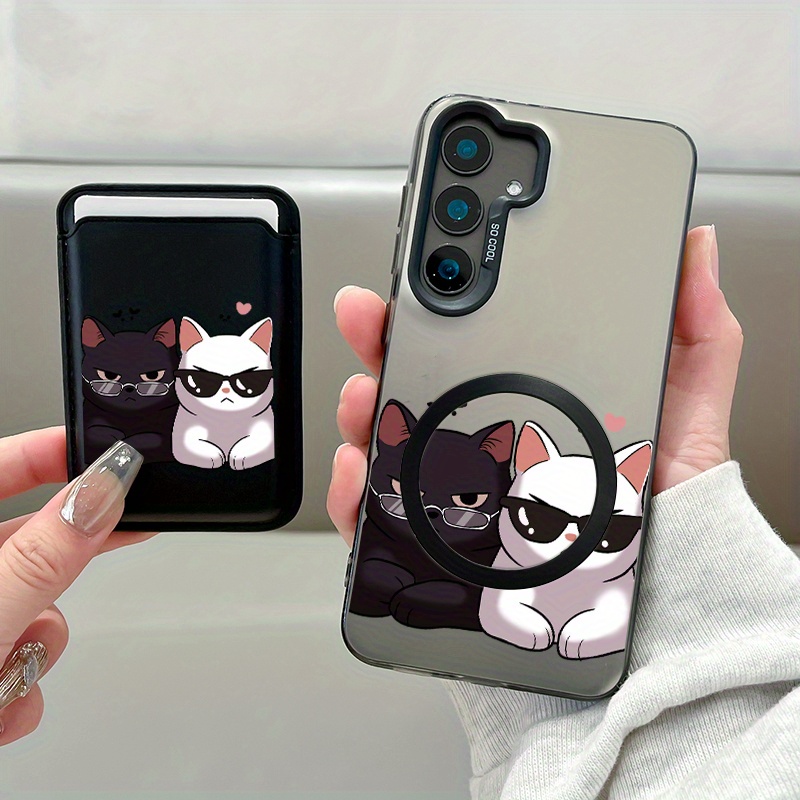 TEMU Phone Case: 2pcs Set New Creative Cat Pattern Magnetic Phone Case & Fashionable Luxury Artificial Leather Magnetic Property Multi-functional For