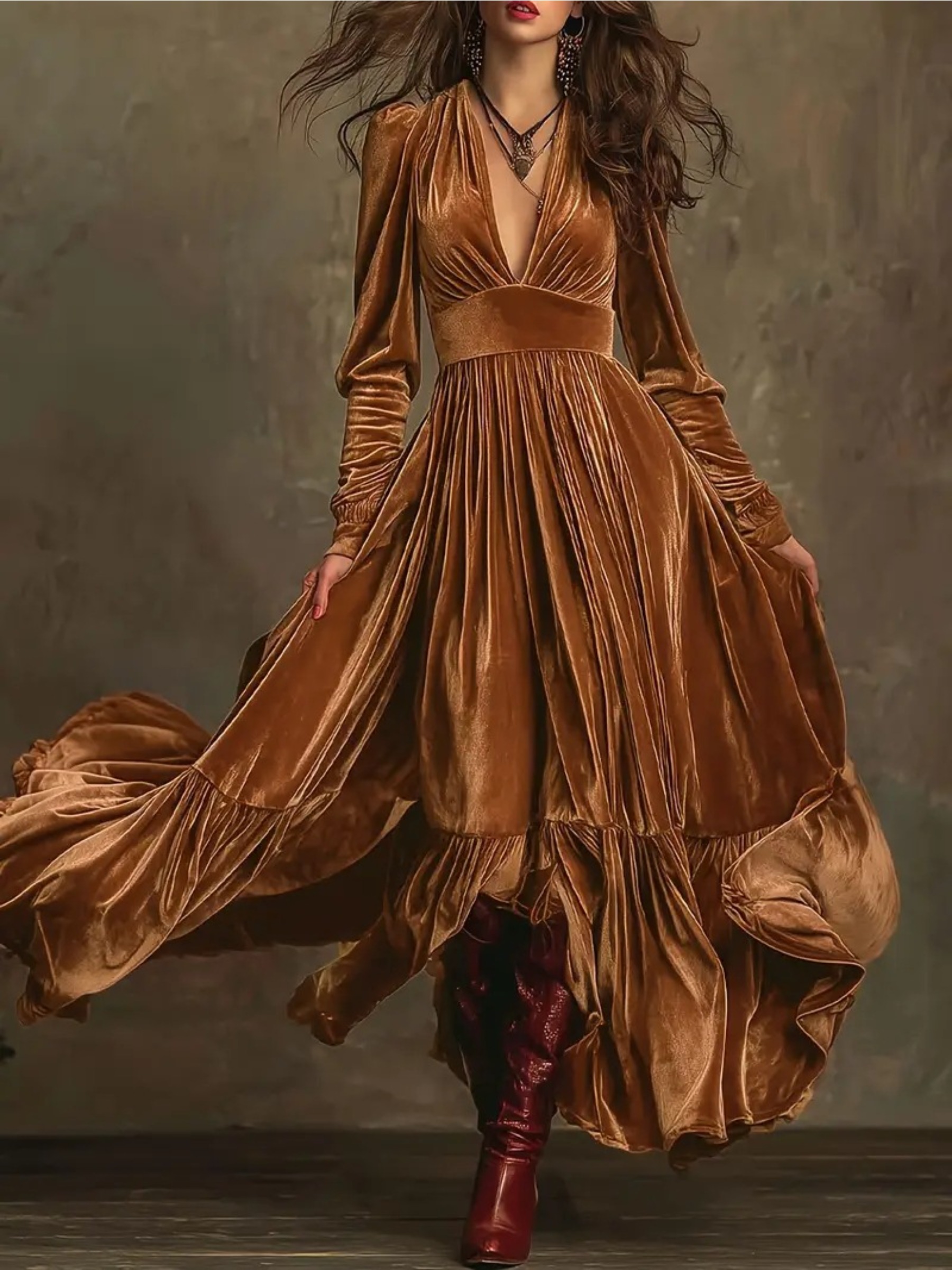 gold velvet long sleeve dress Long Sleeves Glitter A-line Long Prom Dress – The Dress Outlet
