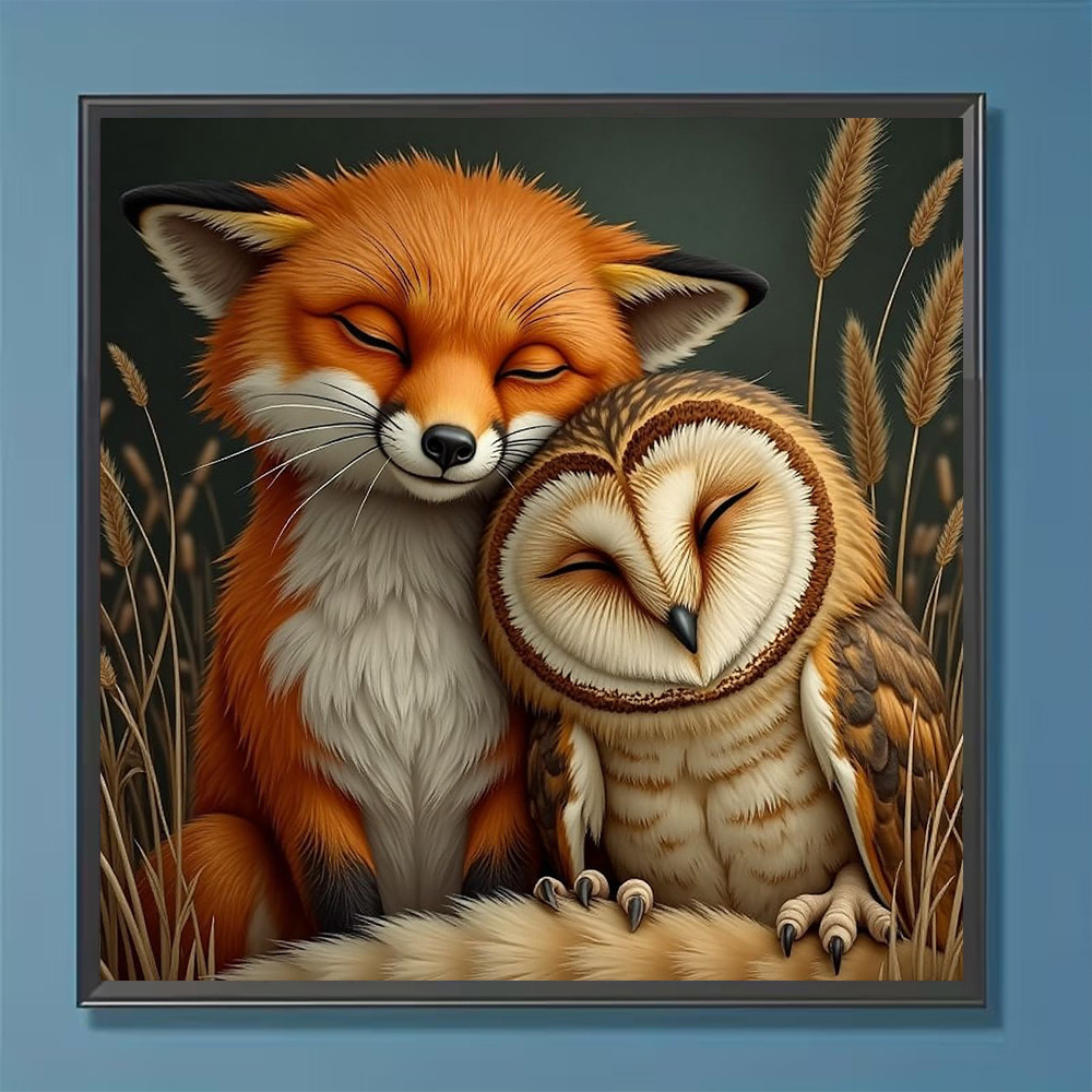 item picture fox and owl diy diamond painting kit new style painting   painting wall decoration bedroom kitchen classroom dining room living room round diamonds frameless holiday gift mothers day fathers day