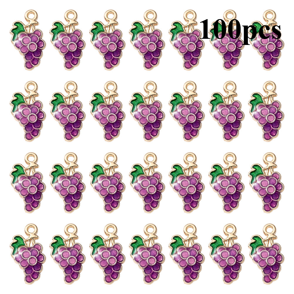 TEMU 100 Piezas de Dijes de Esmalte de Aleación con Tema , Dijes de Uva, , 17x10x3mm, Agujero: 1.2mm, para de Joyas y Suministros de Manualidades