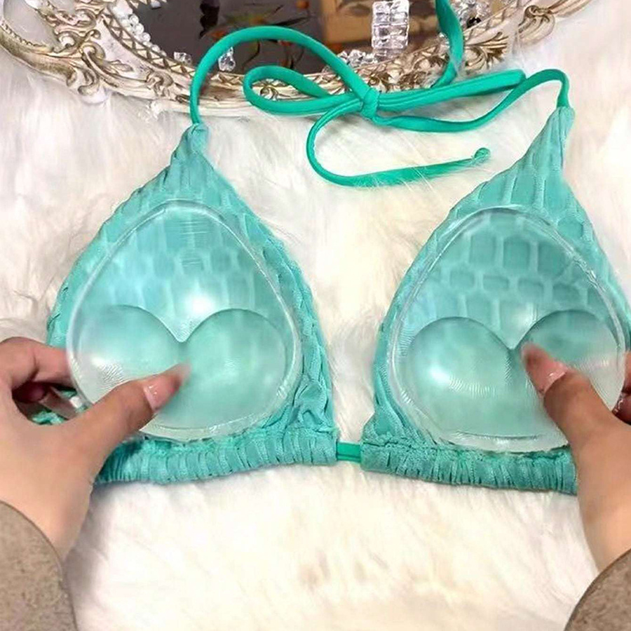 Image of 1 Pair Silicone Triangle Bra Pads Enhancers - Elegant Solid Color, Hand Washable, Suitable For Swimwear And Bikinis