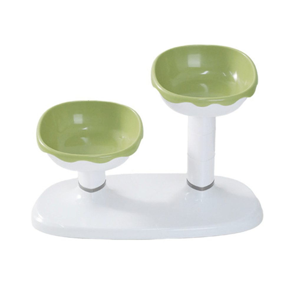 Image of Adjustable Height Cat Feeding Bowl Set With Anti-slip Pad, Elevated Indoor Water And Food Bowls In Grass Green For Pets