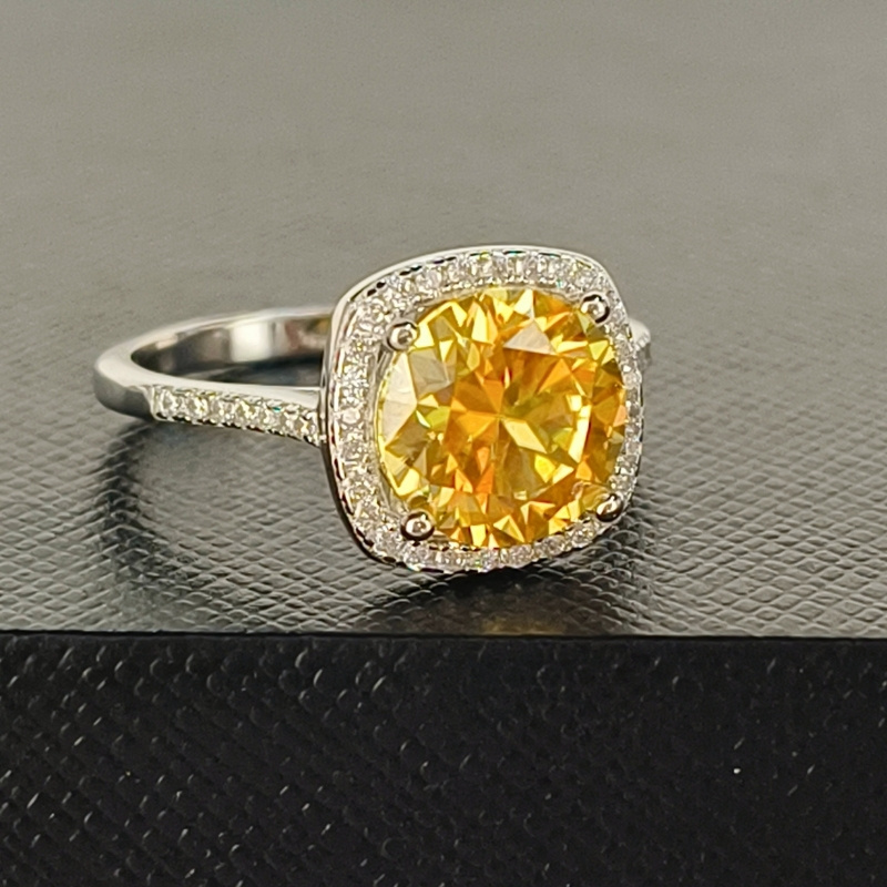 1/2/3 Carat Classic Yellow Square Baguette S925 Moissanite Ring