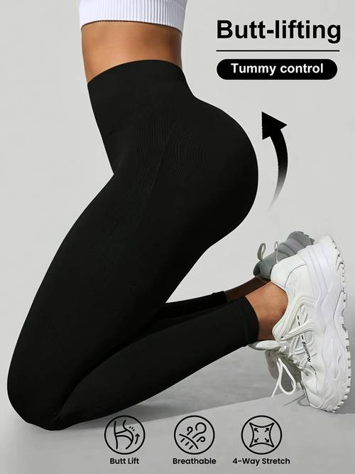 womens high waist yoga pants tummy control breathable stretch fitness leggings brown fitness clothing solid high elastic fabric