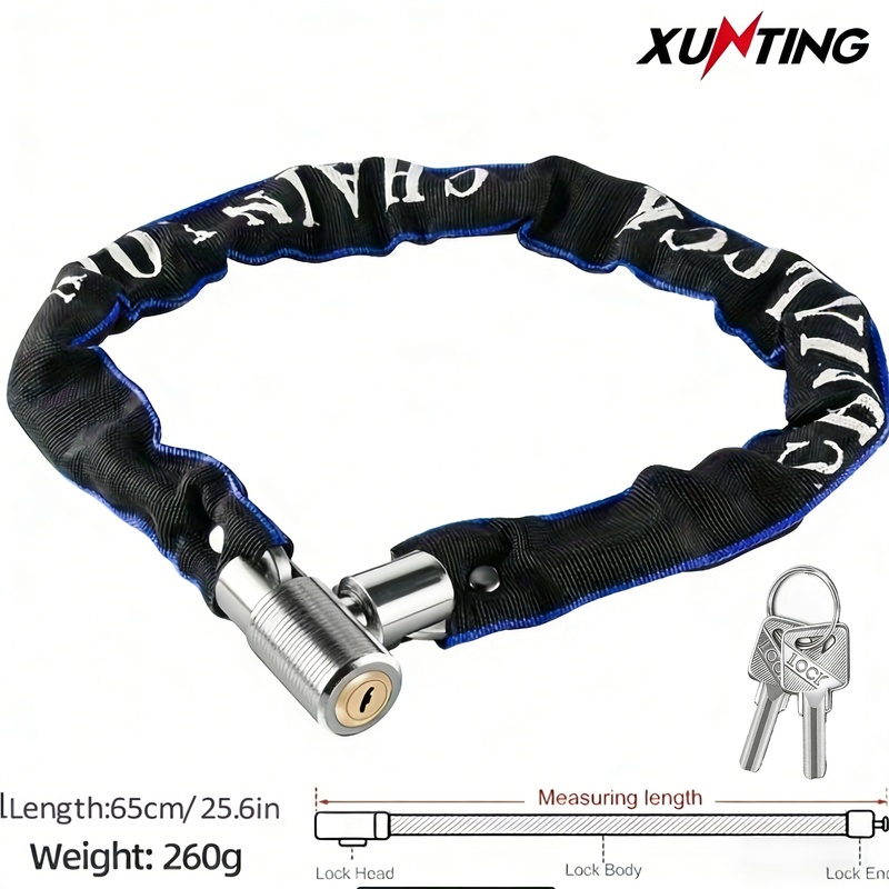 E-shop XUNTING 65 cm Fahrrad-Kettenschloss, ultraleichter tragbarer Diebstahlschutz-Schlosskern, Stoffbeutel zum Kratzschutz, universelles