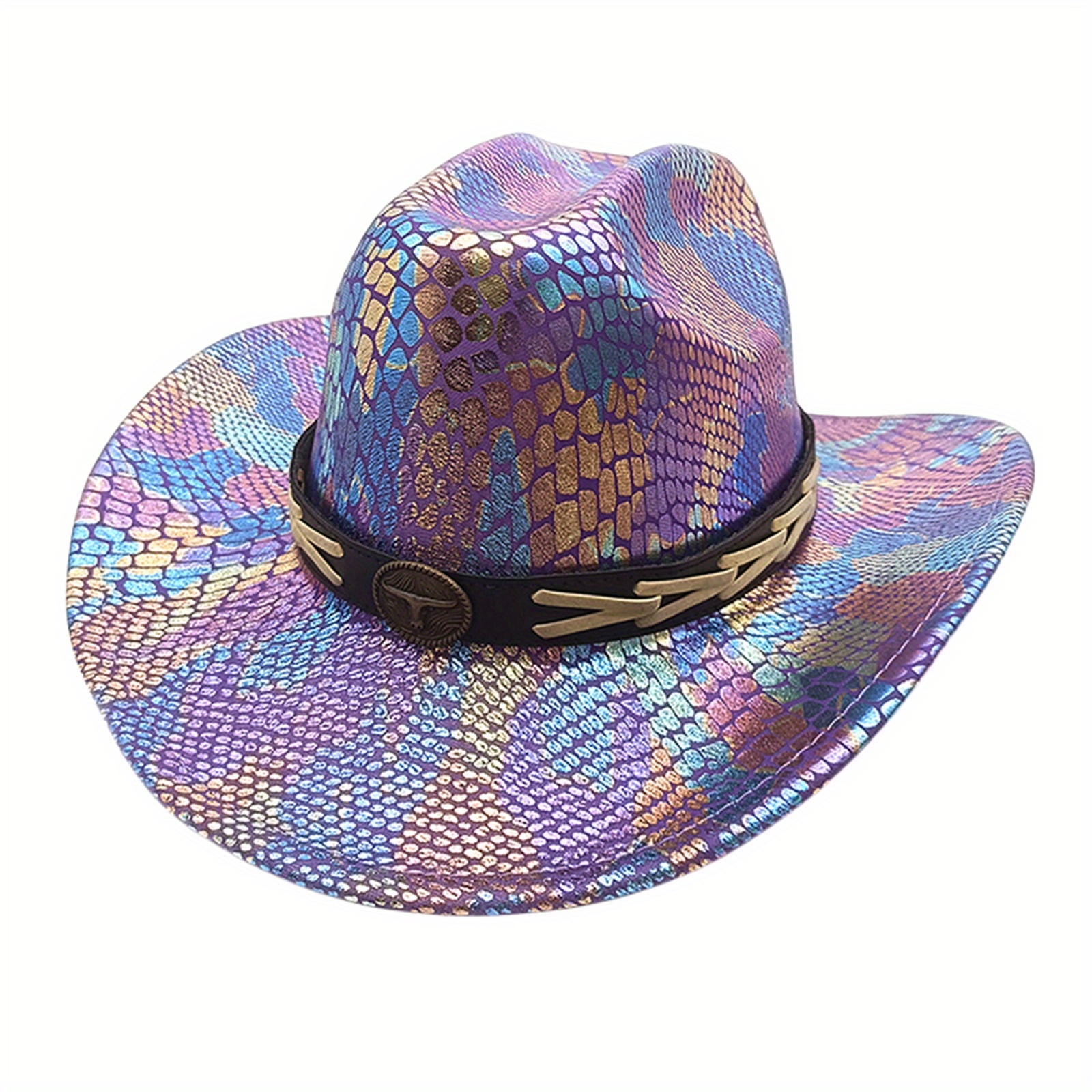 3389 Women\'s Western Cowboy Hat Vintage Cow Print Metal Bull Wide Brim Jazz Women Men Western Cowboy Hat Retro Vintage Jazz Adult Bull  main image 4