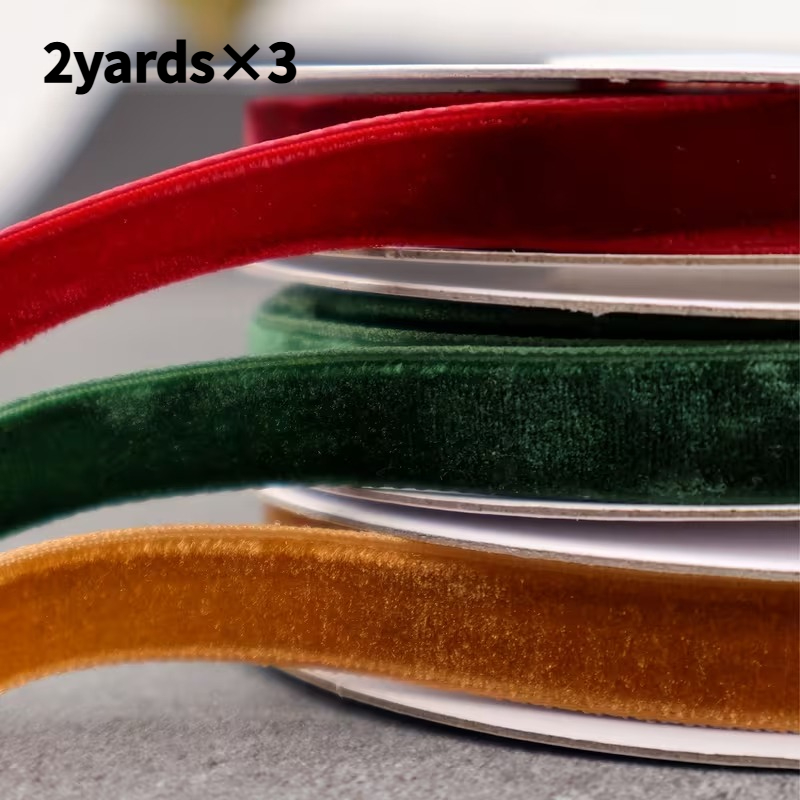 TEMU 3 Rolls Of Luxurious Velvet Ribbon - 3/8 Inch Wide ( Total, Per Roll) Heavy-duty Pre-washed Ribbon, Suitable For Christmas Tree Decoration, Gift