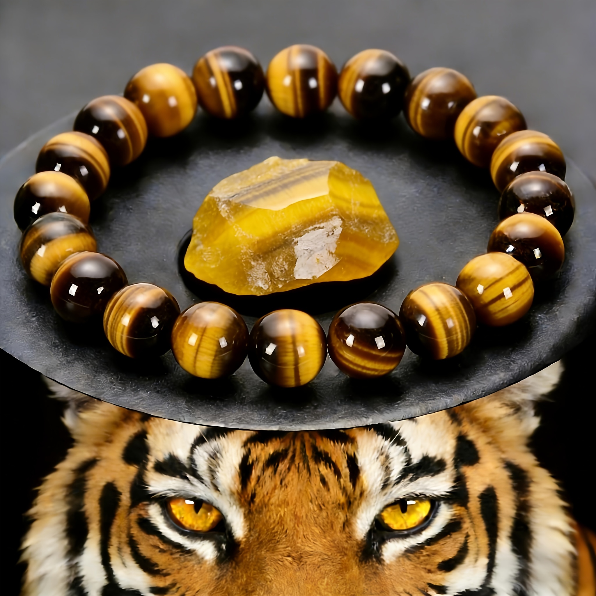 TEMU Bracelet 1 pièce en œil de tigre synthétique, un bracelet convenant aux hommes et aux femmes de 15 ans et plus, un cadeau de la Saint-Valentin,