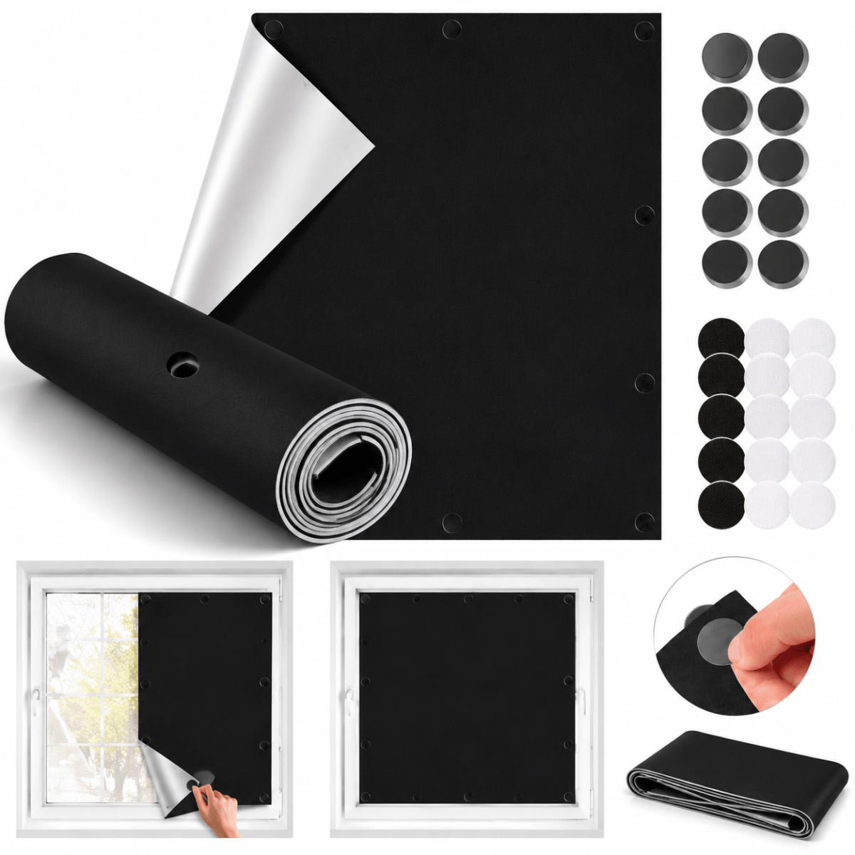 Image of Magnetic Blackout Window Curtain Suitable For Home & Travel - Portable Light Blocking Shade With 12 Pairs Magnets & 6 Strips, Diy Cuttable Room Darkening Panels, Machine Washable Fabric For Bedroom/
