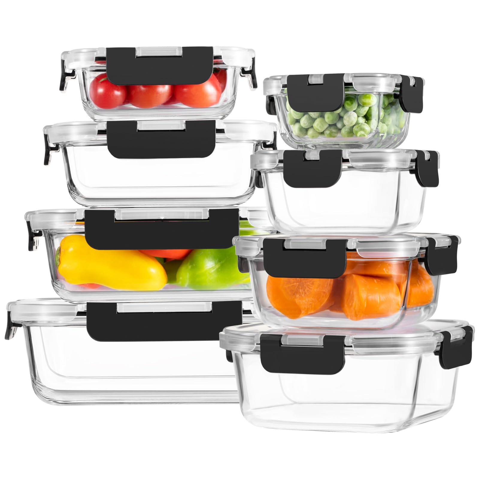 TEMU Ensemble de 16 pièces (8 et 8 couvercles) en verre borosilicate pour le stockage des aliments, comprenant des boîtes à lunch Bento hermétiques