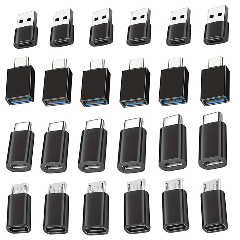 TEMU 24pcs Usb C Male To Usb A Female Adapter Kit, Otg Converter Dongle For Charging And Data Sync, Micro Usb To Type C Connector Compatible With