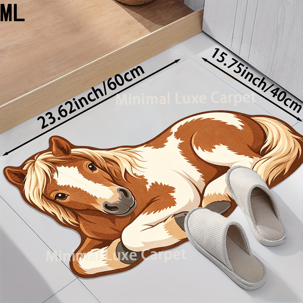 TEMU 1pc Velvet Rug Mat, 855g/m², Resting Piebald Pony Irregular-shaped Doormat, Gentle Foot Mat, Home Decor Rug, Cozy Indoor Soft Furnishing Mat,
