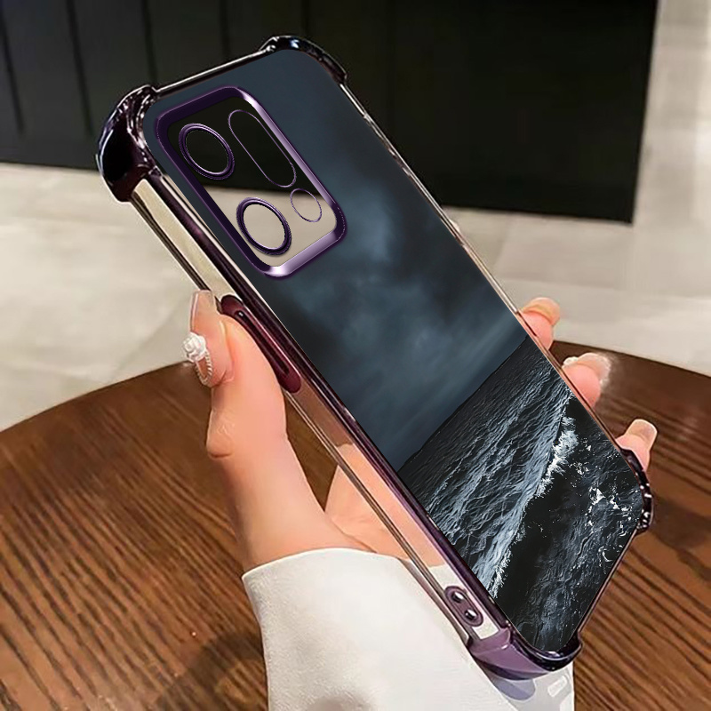 Custodia per telefono: Custodia per telefono minimalista Dark Sea compatibile con OPPO Reno 15 Pro/15F/15/14 Pro/14F/14/13 Pro/13/13F/12/11/10 Pro F, custodia morbida trasparente elettroplaccata con angoli rinforzati per protezione dalle cadute, ideale per stili business e di lusso