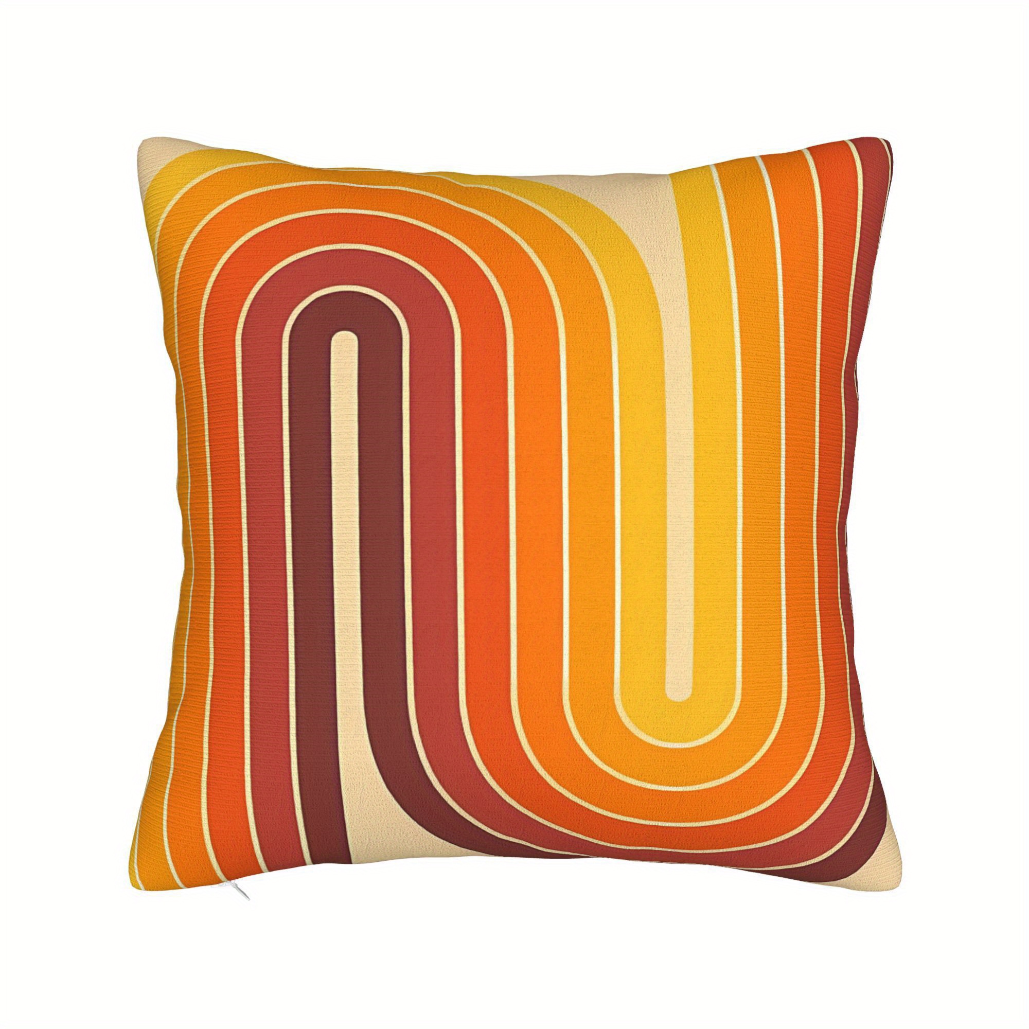 TEMU BIIHUDU Geometrischer Doppelbogen Kissenbezug - Leuchtendes Oranges, Gelbes & Braunes Gestreiftes Design, Dekorativer Sofakissenbezug,