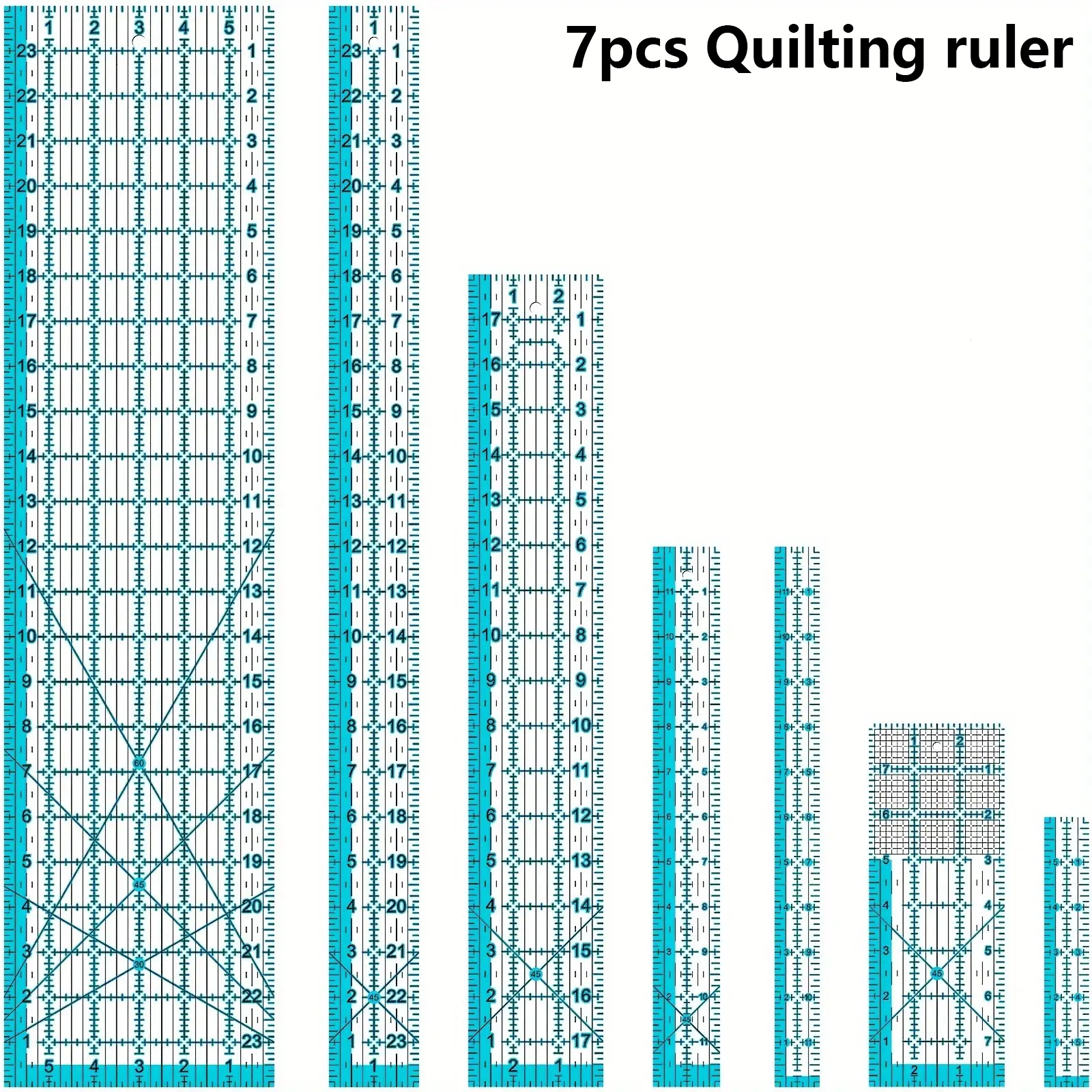 TEMU Quilting Ruler, 7 Sewing Rulers, Quilting Templates 6"x24", 2"x24", 3"x18", 3"x8", 1.5"x12", 1"x12", 1"x6", Quilting Supplies Acrylic Rulers,