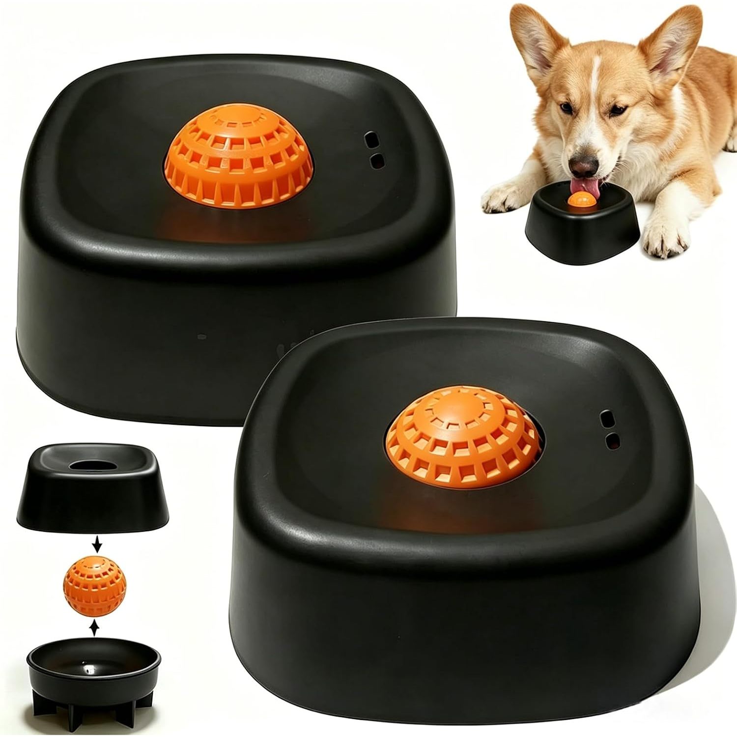 TEMU 2pcs Dog Lick Bowl Roller Ball, Slow Feeder With Anti-slip Base, Rotating Lick Ball For Yogurt, Bone Broth, Puree, Dishwasher-safe For Small To