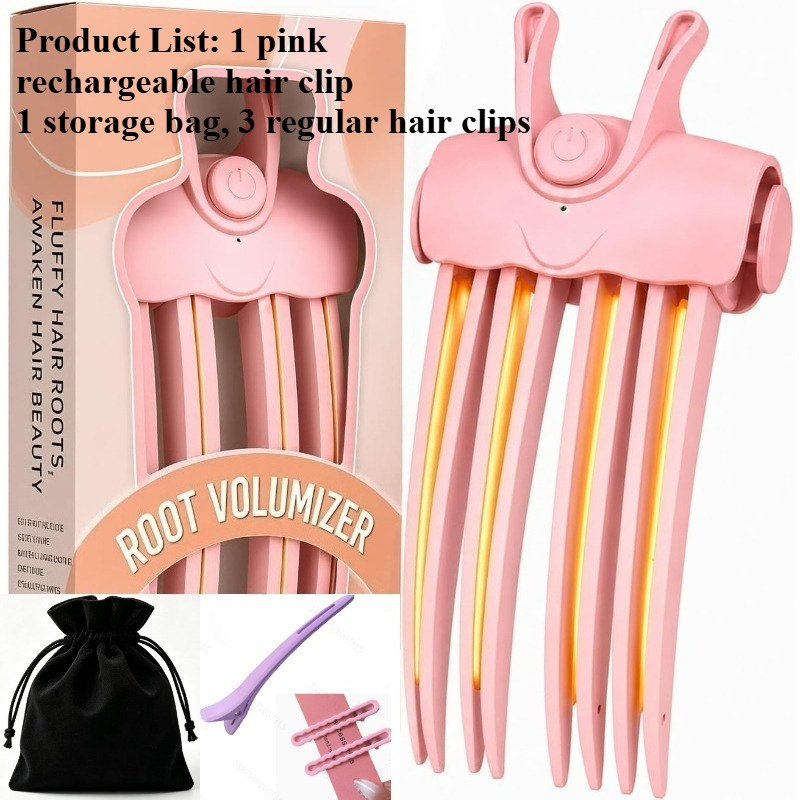 TEMU Portable Heated Hair Volume Clip Travel Set, Root Lifter Comb With Settings Plates In Tooth, Usb Rechargeable Cordless Hair Volumizer, Quick