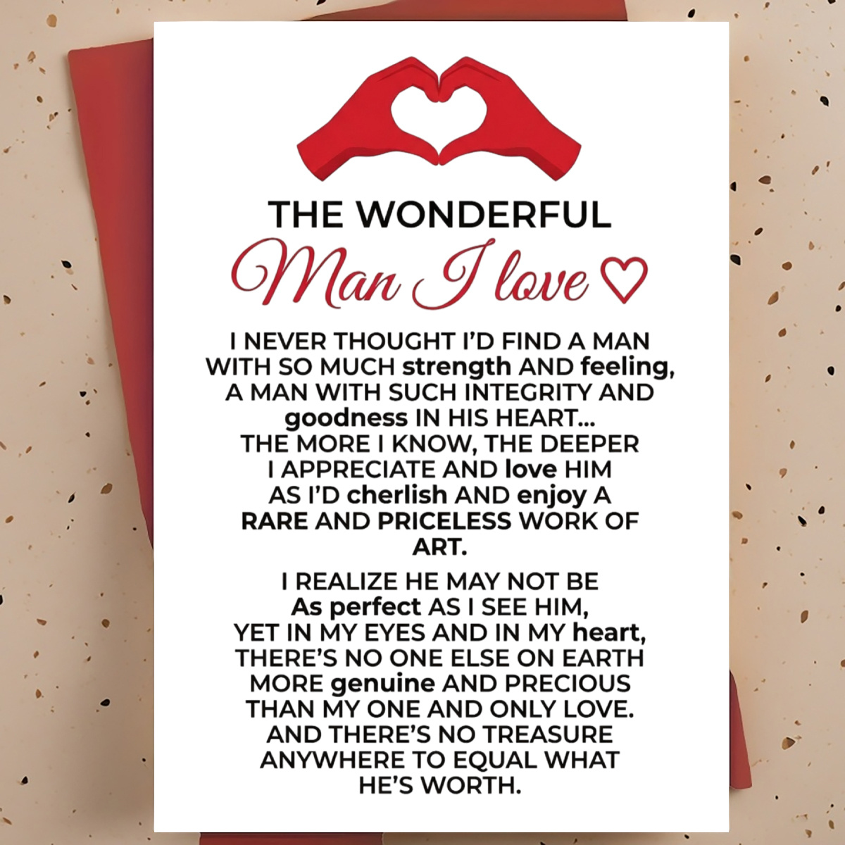 TEMU Greeting Card For Husband/boyfriend - 'to My Man' Poem Style Message, Red Envelope And Card, Birthday/christmas/anniversary Gift For Him, Wife,